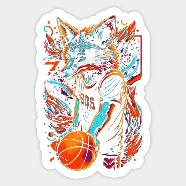 Neon Fox Basketball Player Retro 80s Ball Sports Sticker by Cheesybee